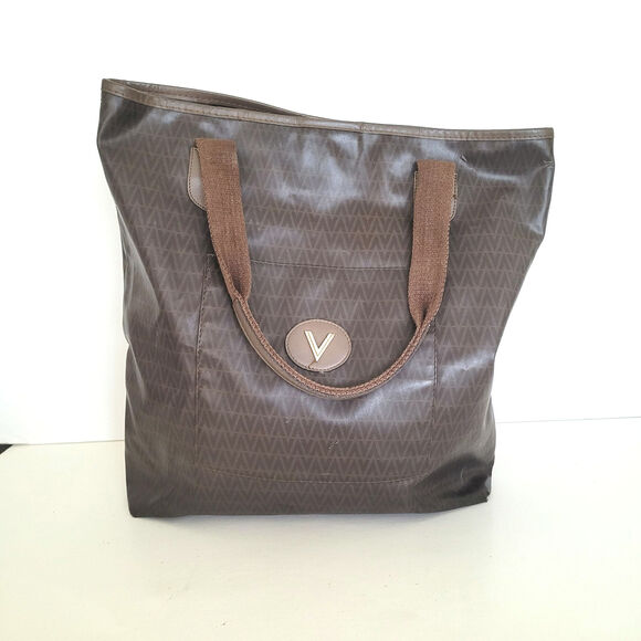 Mario Valentino Vintage Designer Tote Bag Handbag Large Travel Brown Unisex Logo - Picture 1 of 10